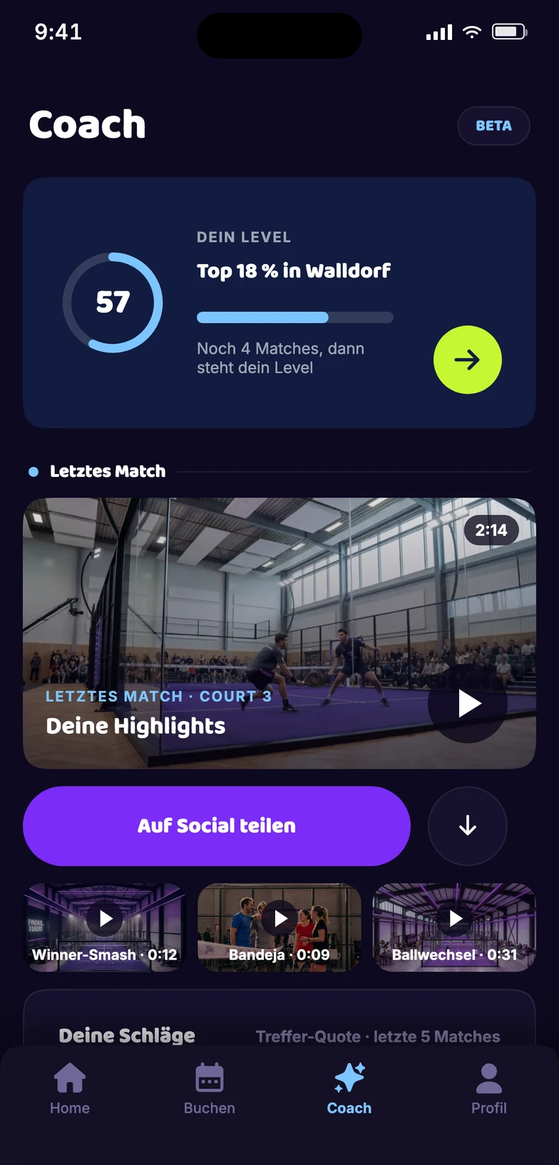 Coach: Level, Highlights und Tipps nach dem Match