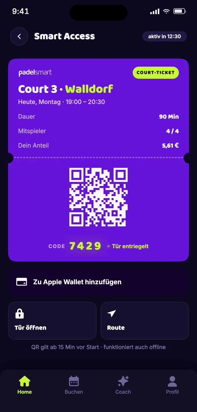 Smart Access: Court-Ticket mit QR-Code