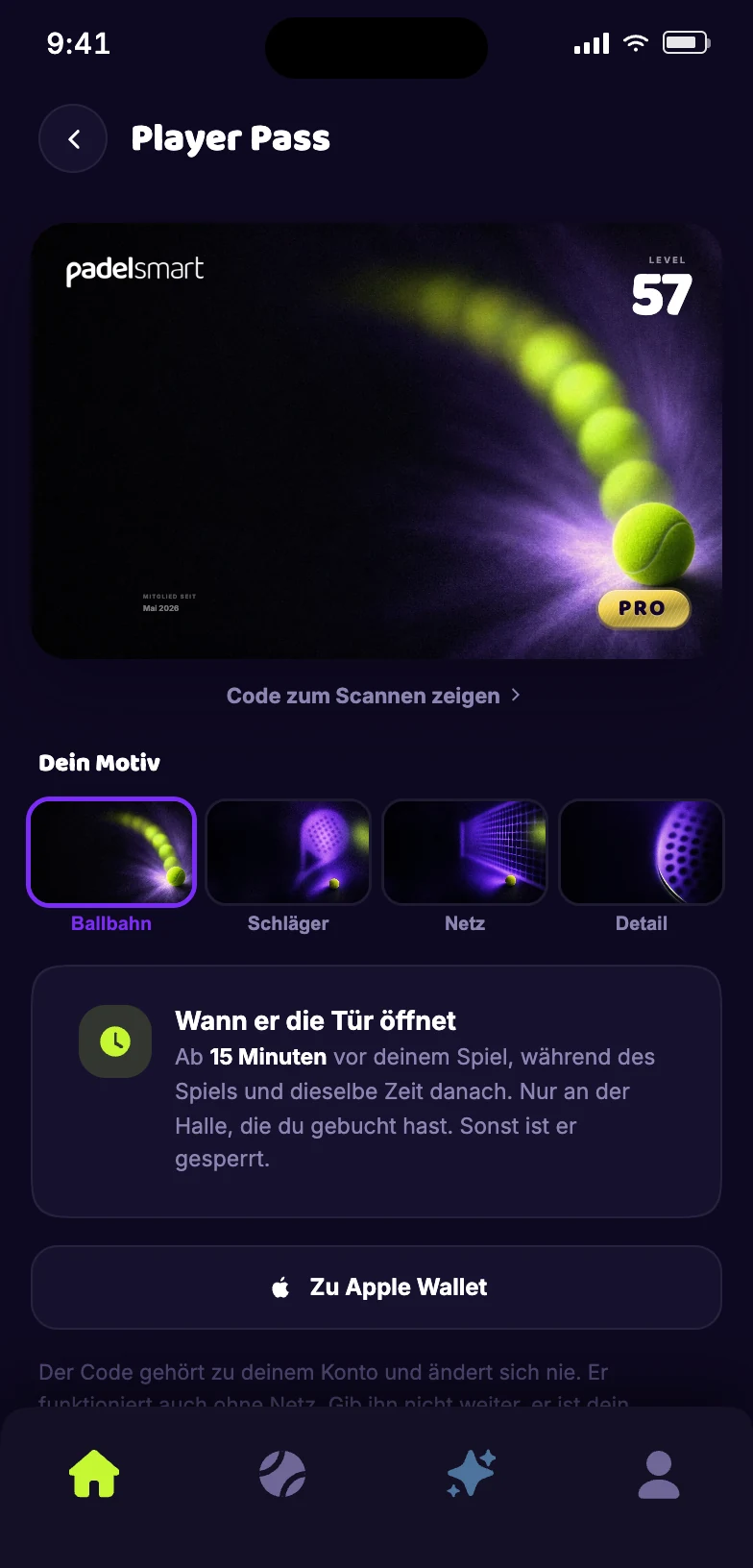 Member Pass: dein Code fuer die Tuer, ab 15 Minuten vor dem Spiel